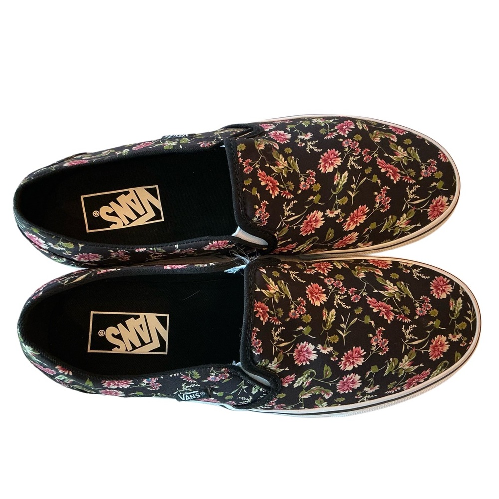 Vans Women’s Asher Black Pink Floral Slip On Sneaker Walking Shoe Size 9.5 - Picture 8 of 9